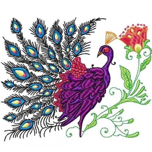 Embroidered Fleece Jacket - Elegant Peacocks Pe02