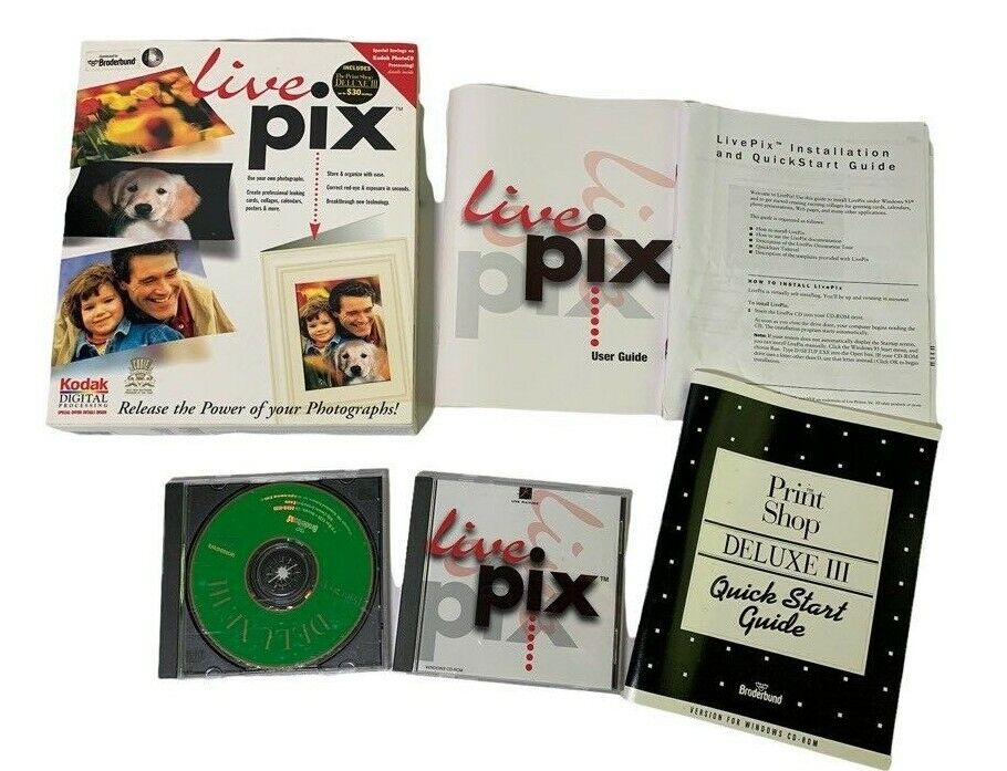 Live Pix W Print Shop Deluxe Lll  Windows 95 Kodak Digital Processing Vintage Cd